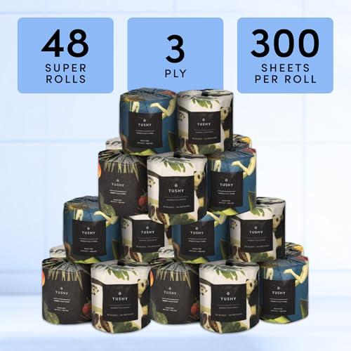 TUSHY TUSHY Premium Bamboo Toilet Paper - 100% Bamboo - 3 Ply, 300 Sheets Per Roll (TUSHY Premium Bamboo Toilet Paper - 48 Pack)