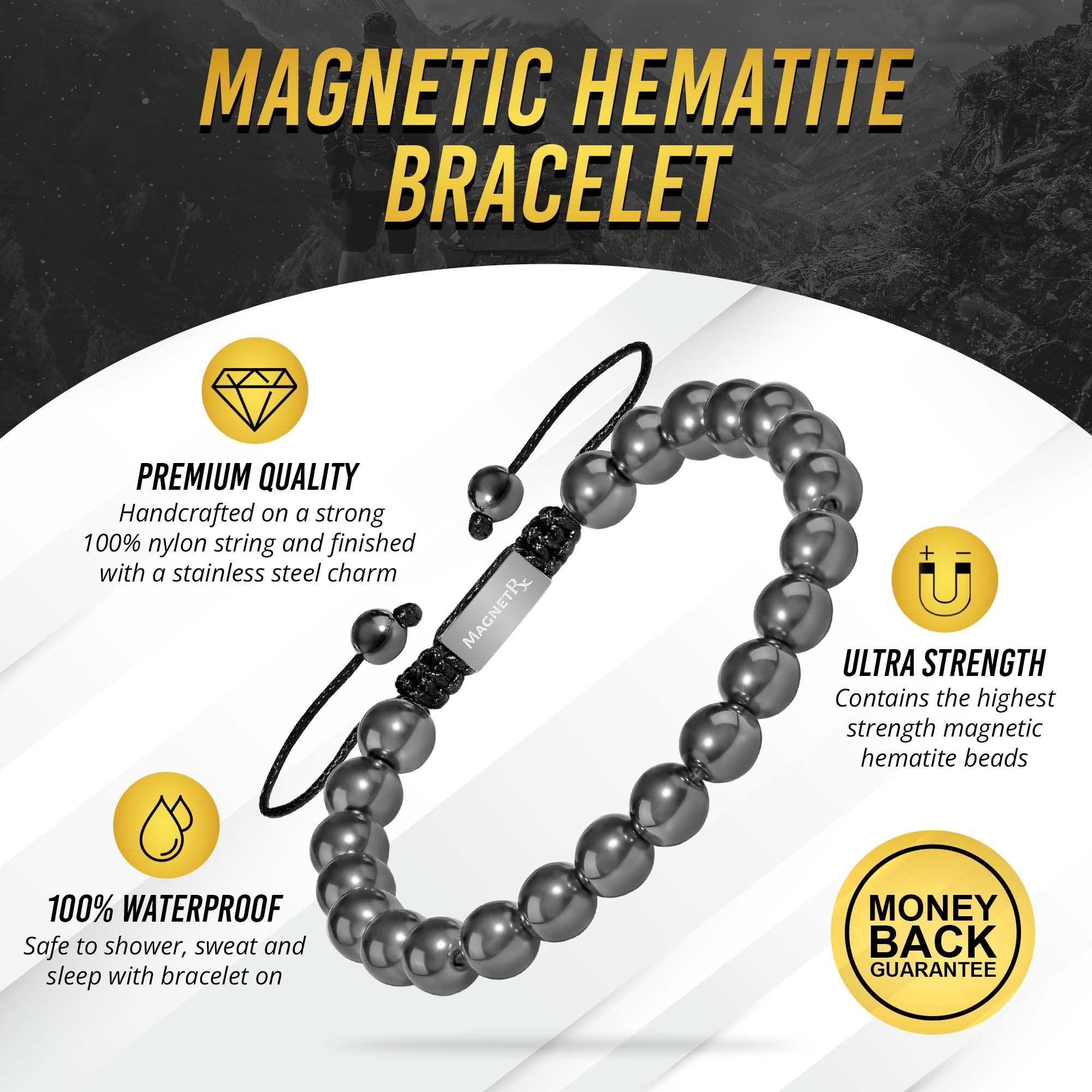 MagnetRX MagnetRX Hematite Magnetic Bracelet - MAX Strength Natural Stones - Beaded Magnetic Hematite Bracelets (Classic 8mm Bead)