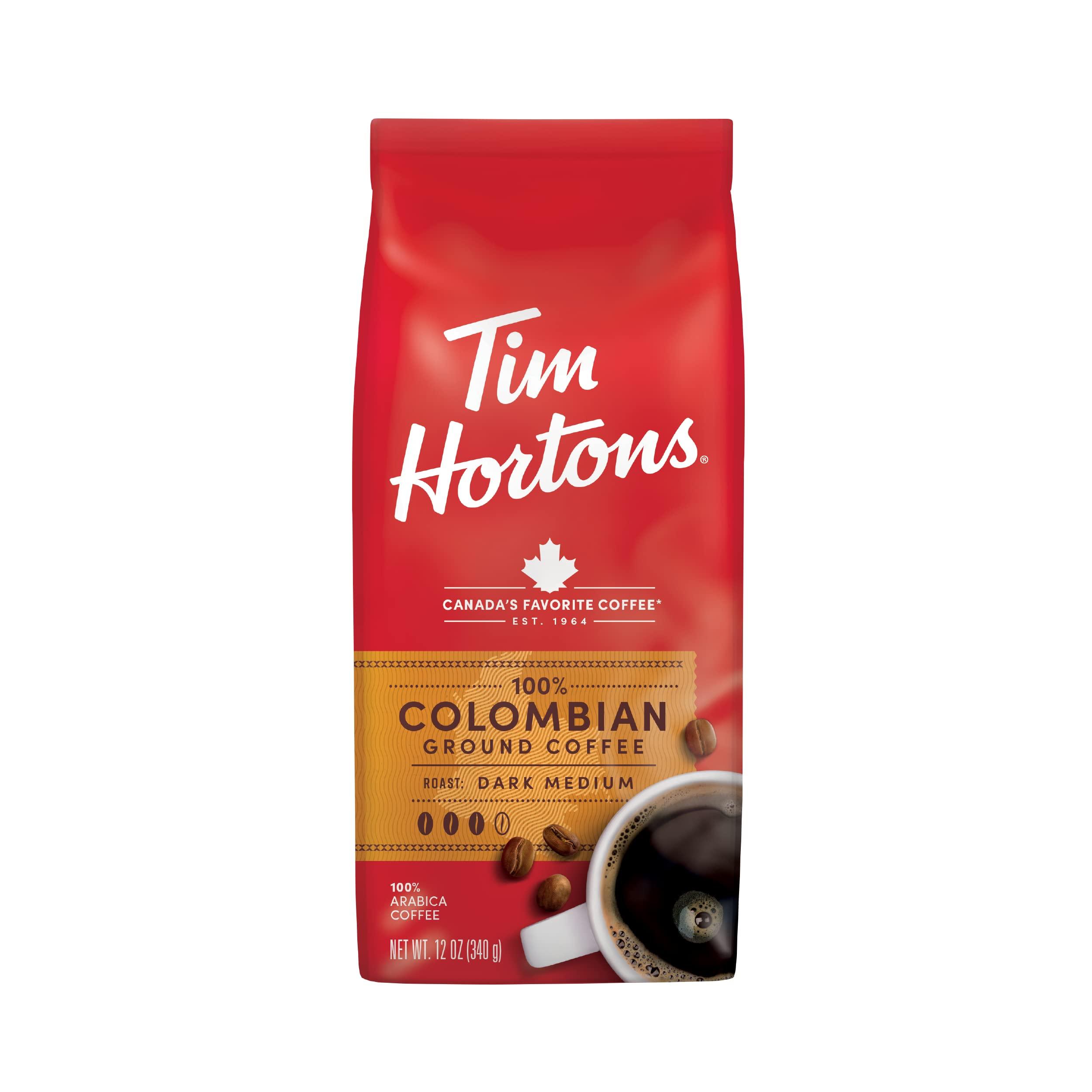 Tim Hortons Tim Hortons Colombian, Medium-Dark Roast Ground Coffee, Perfectly Balanced, Always Smooth, Made with 100% Arabica Beans, 12 Ounce Bag