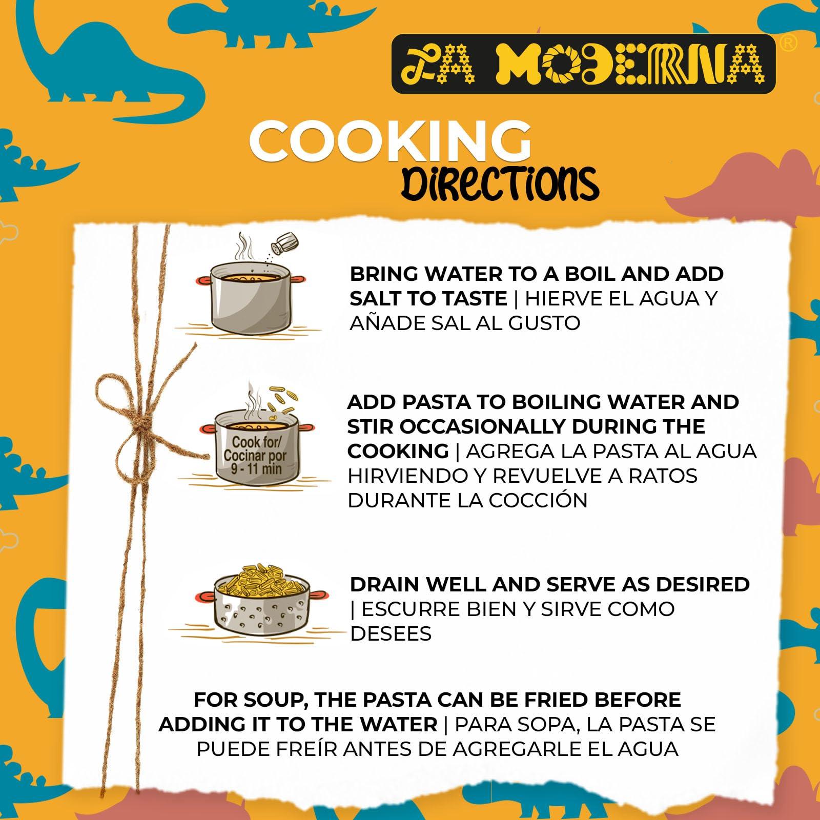 La Moderna LA MODERNA, Kids Dinosaurios, Pasta, Hecha con Smola de Trigo Durum, Enriquecida con Vitaminas y Hierro, 7 oz