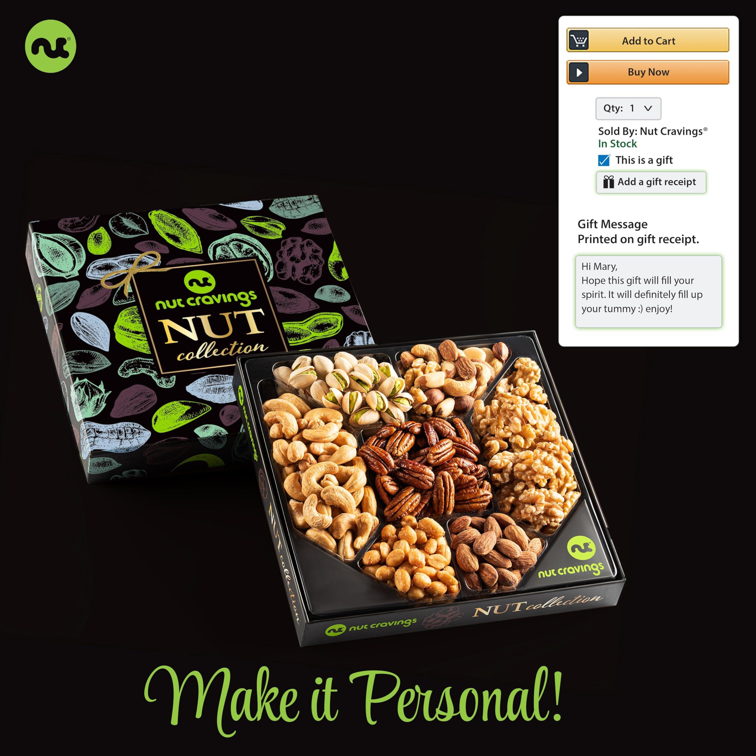 Nut Cravings NUT CRAVINGS Gourmet Collection - Valentines Day Nut Collection Gift Basket in Elegant Box (7 Assortments) Galentines Arrangement Platter, Birthday Care Package - Healthy Kosher Corporate