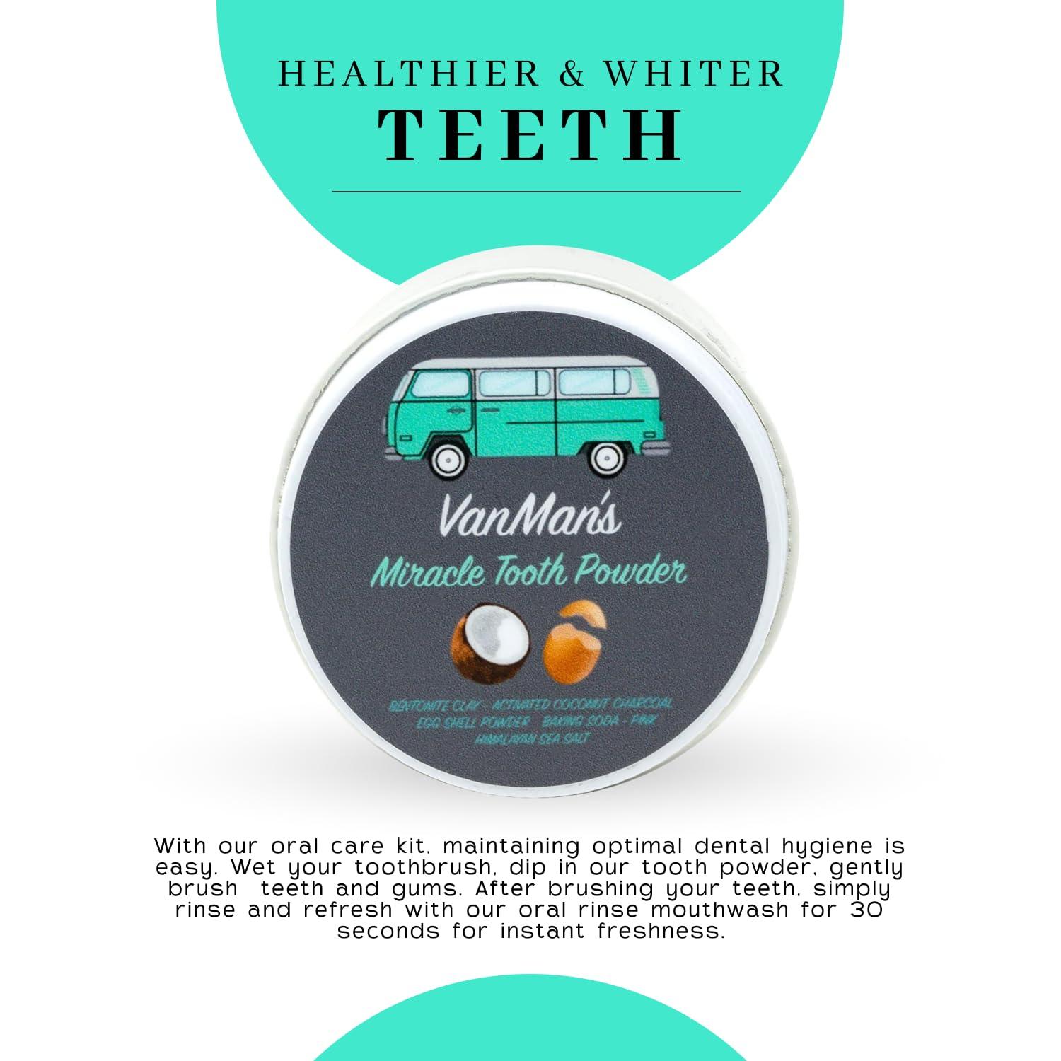 The VanMan Company Vanman's - Miracle Tooth Whitening Powder (2 Pack) - Fluoride-Free with Coconut Charcoal, Eggshell - Remineralizing Tooth Powder - 2.5 Ounce