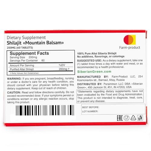 Siberian Green Altai Shilajit 120 Tablets Mountain Balsam Label - Original Altai Siberian 100% Pure Fulvic Acid and Trace Minerals