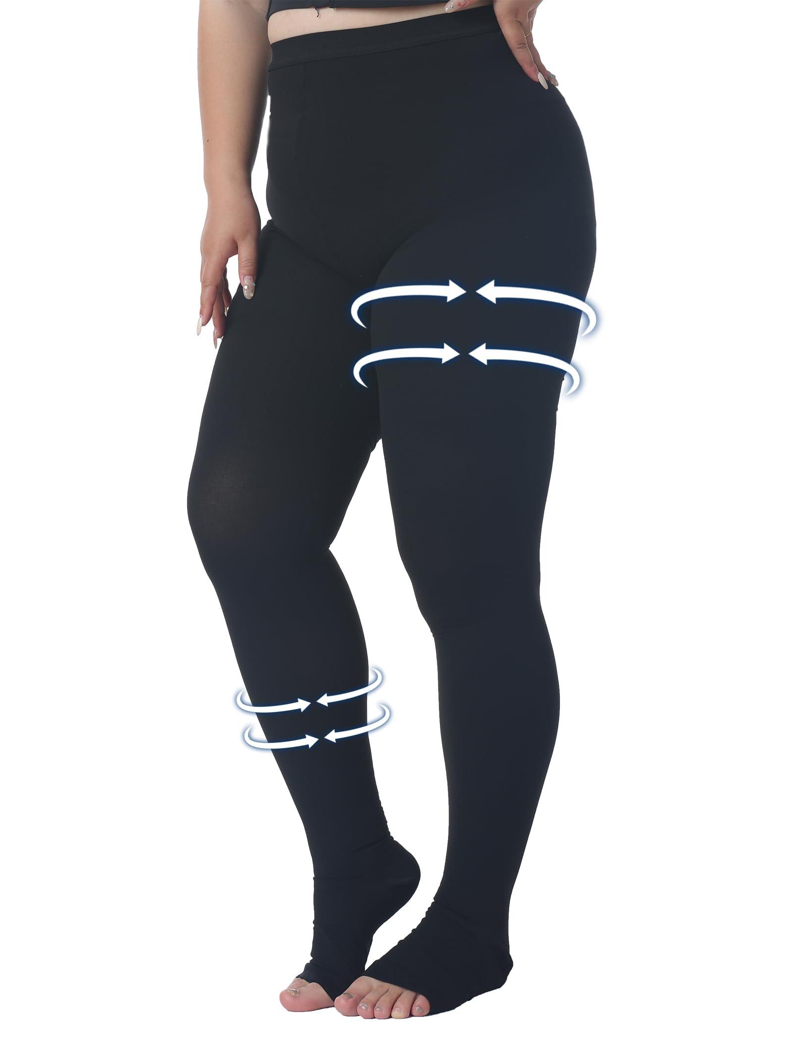 AMZAM Plus Size 5XL Compression Pantyhose for Women Men, 15-20 mmHg Graduated Compression Tights, Opaque Toeless Compression Stockings Waist High Support Tights for Swelling, DVT,Pregnant, Teacher, Doctor