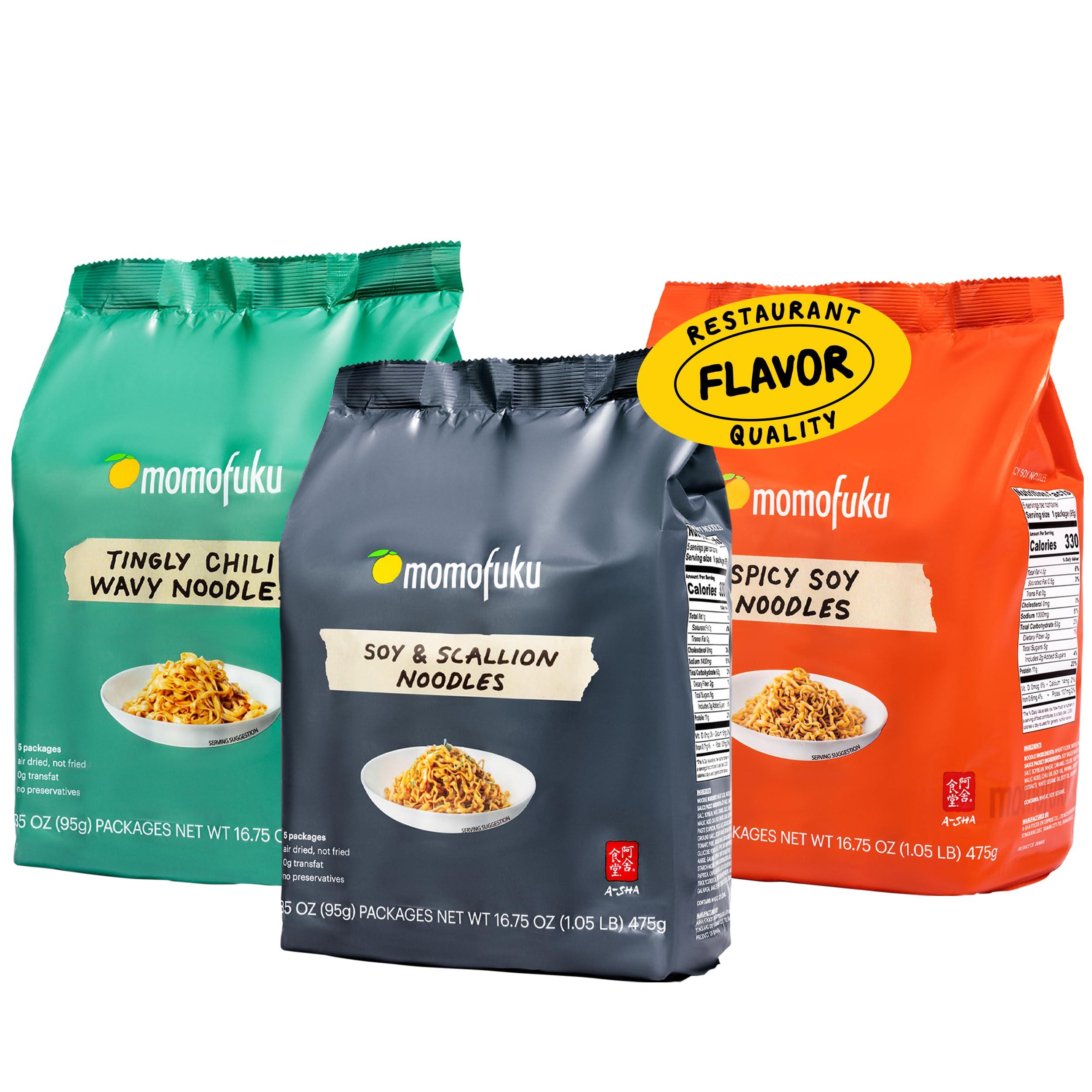 MOMOFUKU Momofuku Ramen Noodle Variety Pack by David Chang, 15 Count (Pack of 3) Air-Dried Vegan Instant Noodles with Sauce