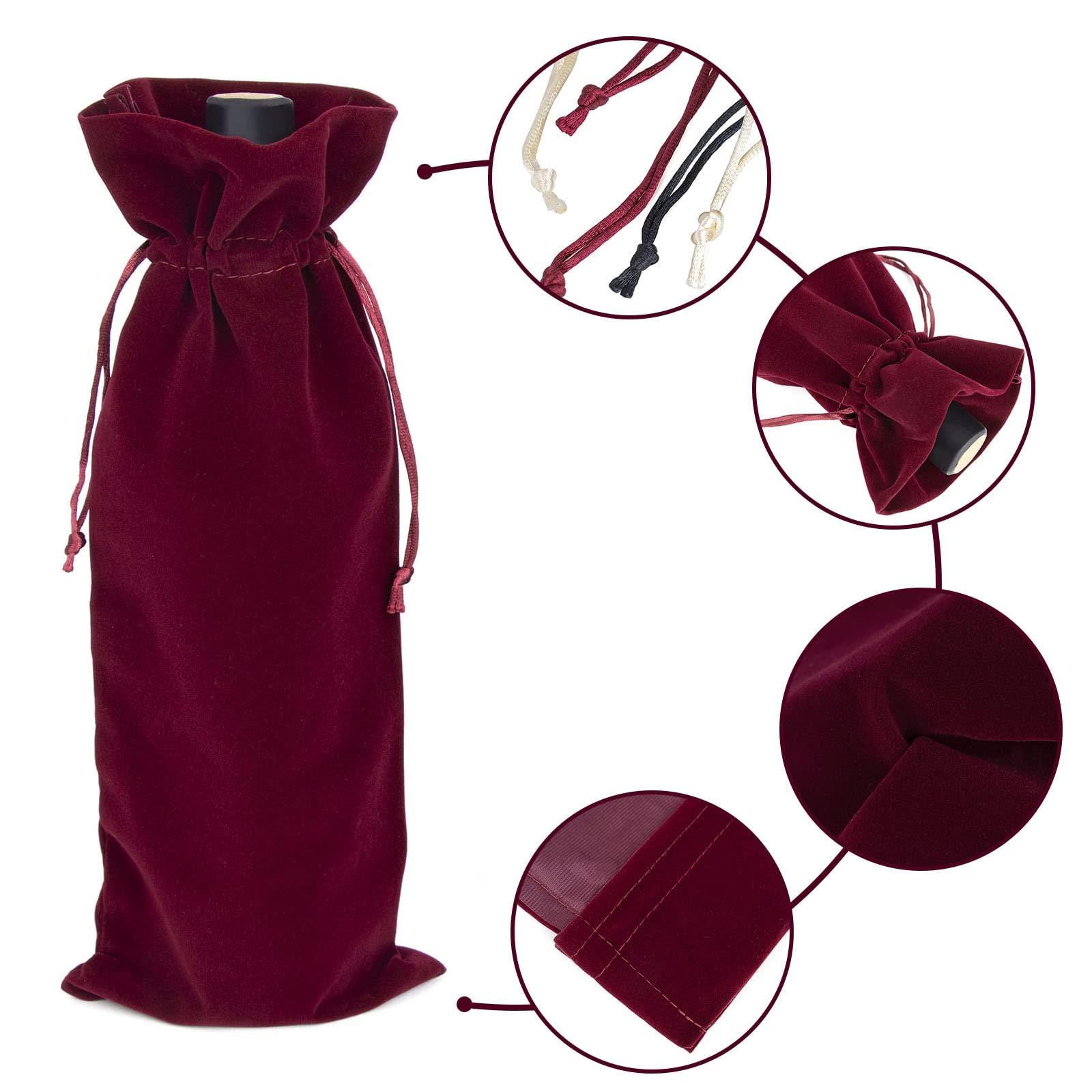 TOPTIE TopTie 12 PCS Velvet Wrap Bags for Wine Bottle 750ml, 6.3 x 15 Inches Drawstrings Bags, Wedding Party Accessories