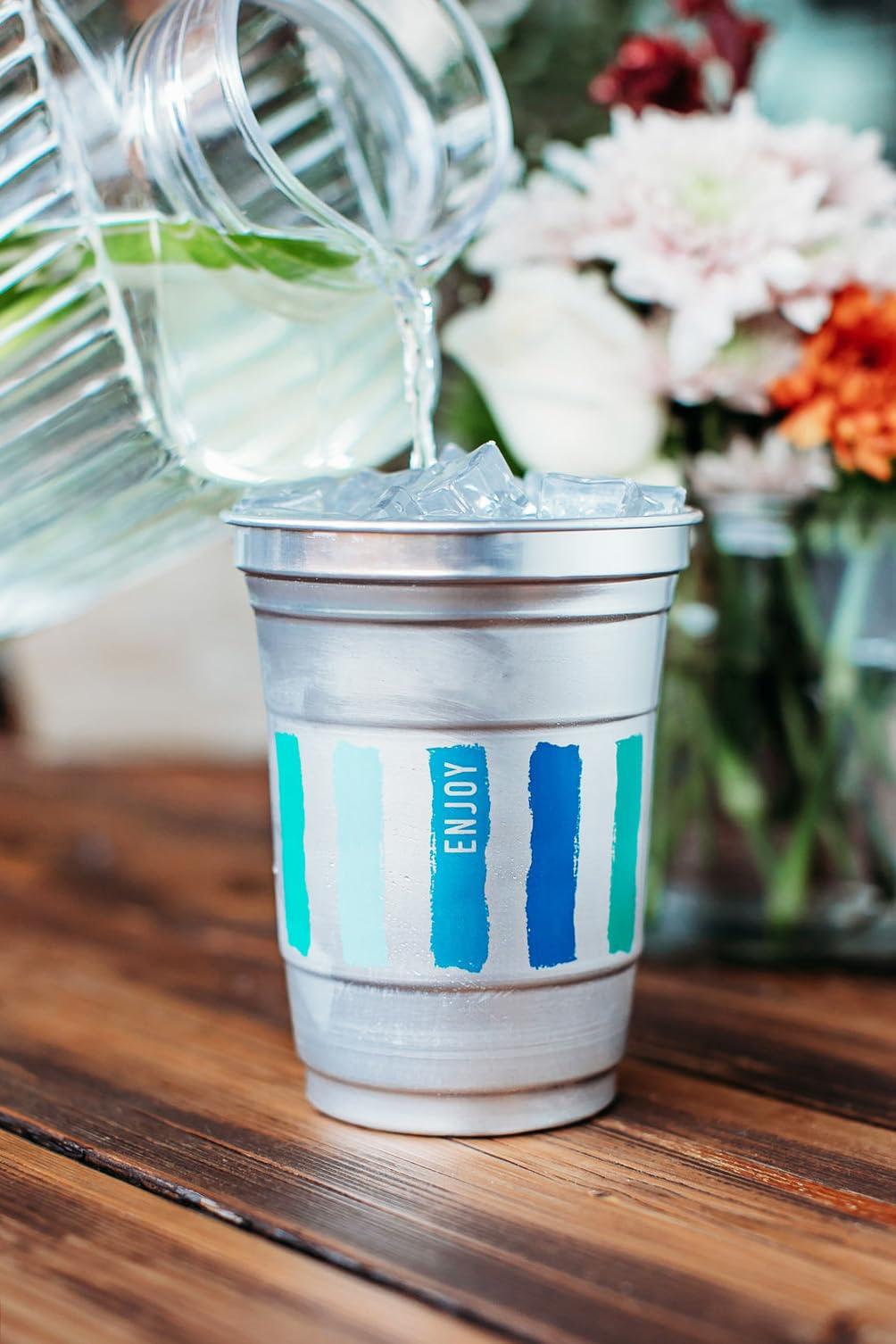 Ball Aluminum Cup Ball Aluminum Cup Recyclable Party Cups, Wholesale Bulk Pack, Everyday Logo, 16 oz Cup, 600 Cups Per Pack