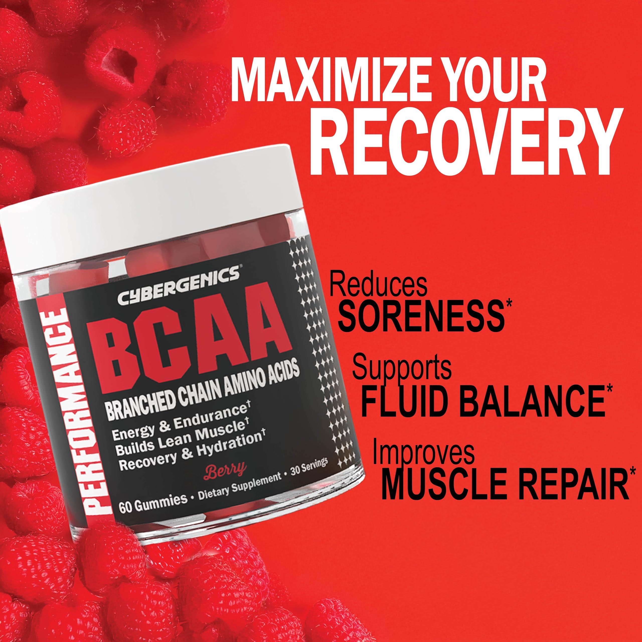 Cybergenics Cybergenics BCAA Gummies, Energy Chews with Electrolytes Branched Chain Amino Acids, Build Lean Muscle and Boost Endurance, 60 Gummies, Berry Flavored