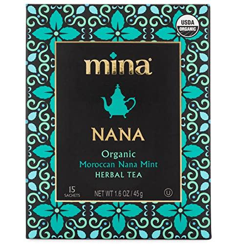 Mina Mina Nana Organic Moroccan Mint Herbal Tea, 15 Biodegradable Sachets - Refreshing Moroccan Mint Tea Bags, Herbal Tea, Caffeine-Free Moroccan Mint Tea Bags
