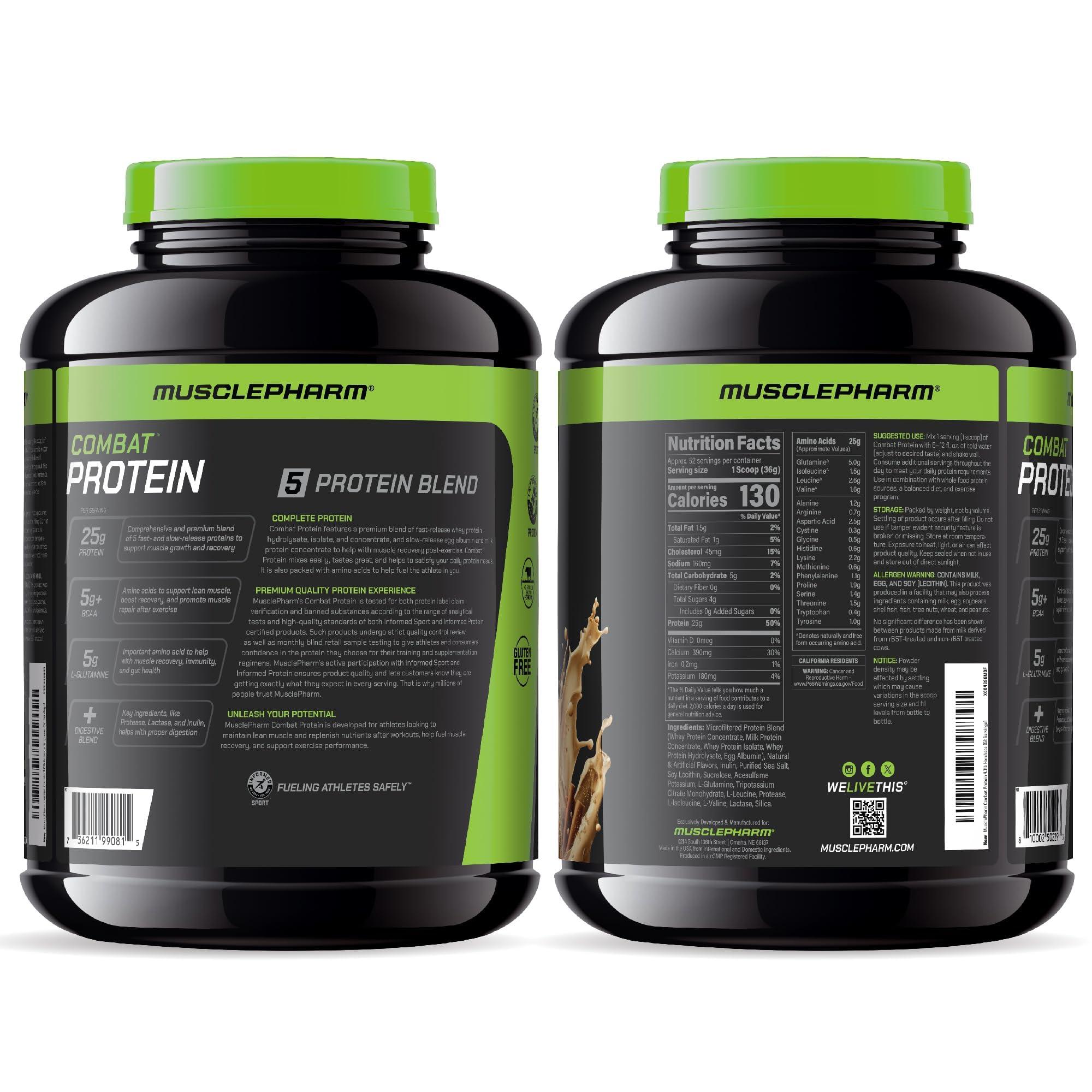 Muscle Pharm MusclePharm Combat Protein Powder, Horchata Flavor, Fuels Muscles for Productive Workouts, 5 Protein Sources Including Whey Protein Isolate & Egg Albumin, Gluten Free, 4 lb, 52 Servings