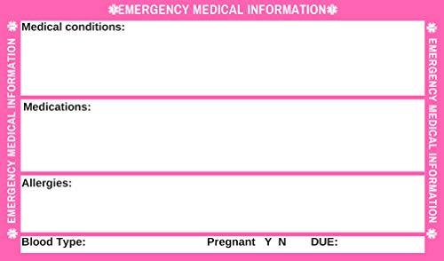 Medical ID Wallet Card Emergency Medical Condition and Contact Wallet ID Card - with self-Laminating Wallet Pouch (Pink)