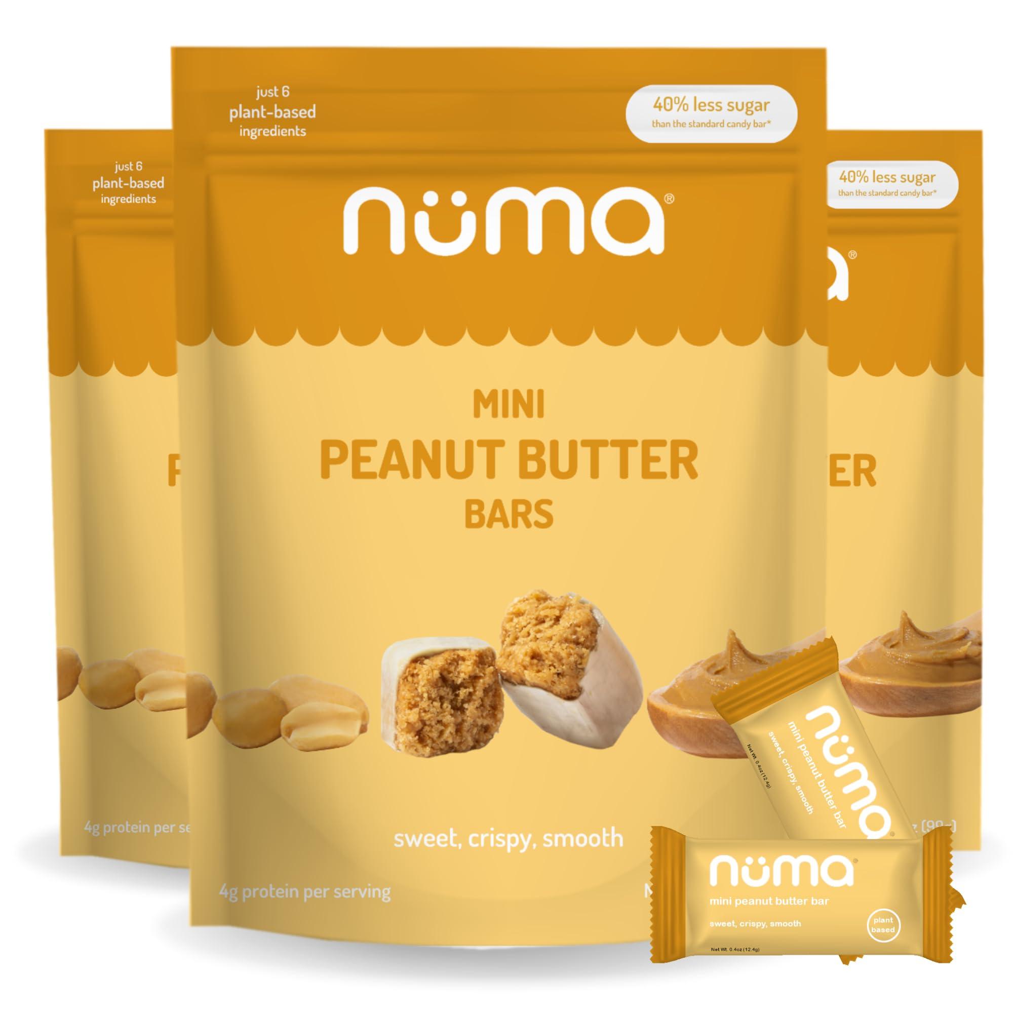 Numa Numa Foods Mini Peanut Butter Bars Vegan, Low Sugar, High Protein, All Natural, Gluten Free Crunchy Plant Based Peanut Butter Snacks 3 Bags with 8 Individually Wrapped Peanut Butter Bites