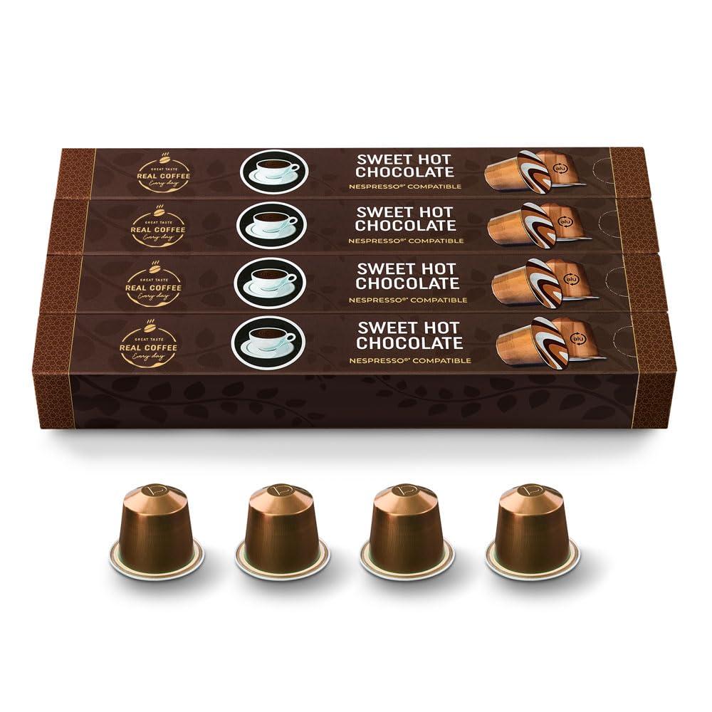 REAL COFFEE GREAT TASTE. EVERY DAY SWEET Hot Chocolate Pods | Compatible with Nespresso | 40 Aluminum Capsules | Perfect for kids or a delicious Caf Mocha | Compatible with see picture #2 |