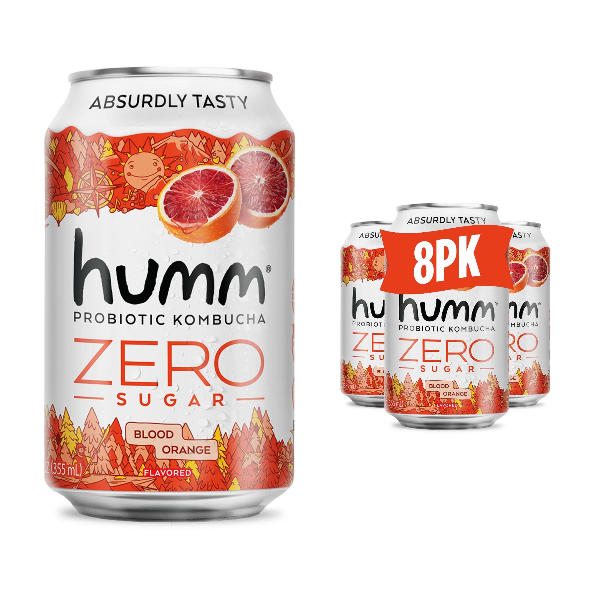 Humm Humm Probiotic Kombucha Zero Sugar Blood Orange - No Refrigeration Needed, Keto-Friendly, Organic, Vegan, Gluten-Free - 12oz Cans (8 Pack)