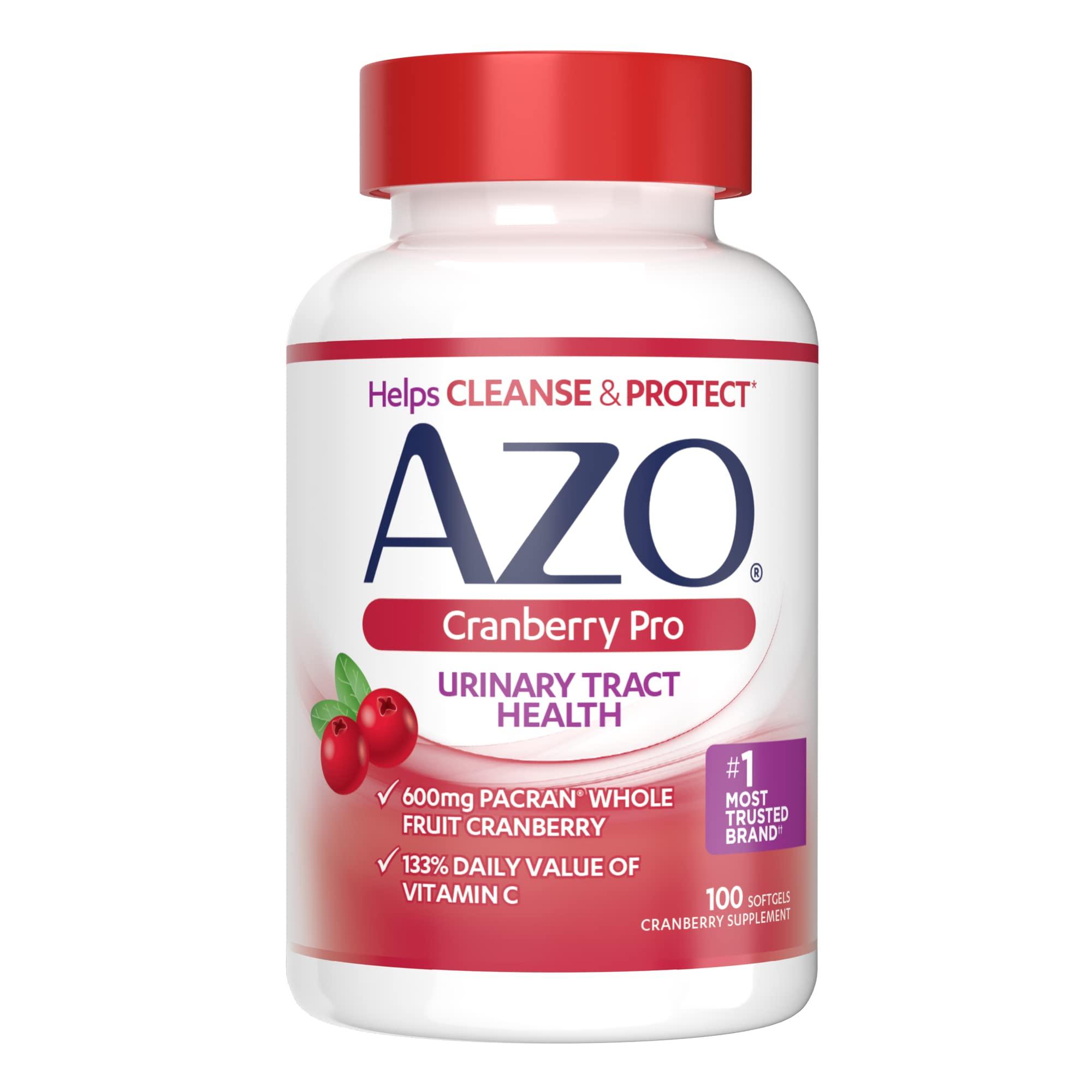 AZO AZO Cranberry Pro Urinary Tract Health Supplement 600mg PACRAN 100 Softgels Cranberry Urinary Tract Health Supplement 100 Softgels Bundle
