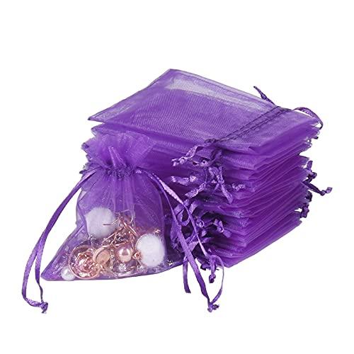 YQL Organza Bags 3x4 Inch 100PCS Purple Mini Organza Drawstring Bags Organza Jewelry Pouches Wedding Party Valentine Gift Mesh Candy Bag