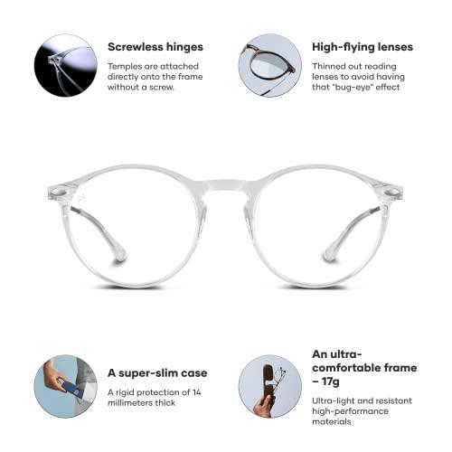 NOOZ NOOZ Optics Reading Glasses - Color Crystal Magnification Strength +1.00 - Round Shape - Magnifying Readers for Men and Women - Cruz Model Essential Collection