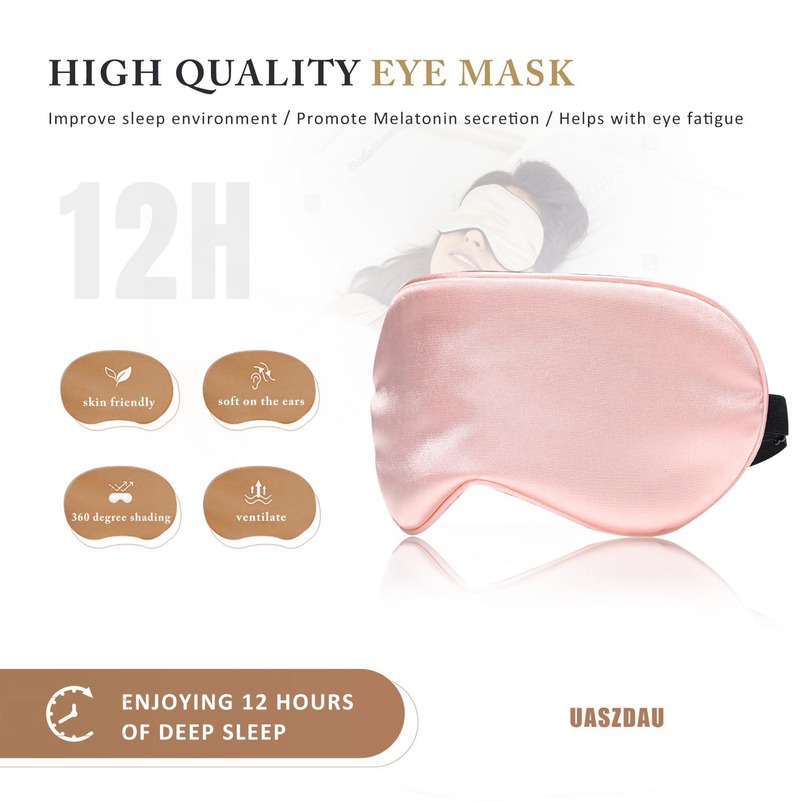 Uaszdau Sleep Mask Silk Eye Mask for Sleeping, Super Soft Blackout Eye Mask for Women Men, Side Sleeper Eye Covers for Sleeping with Adjustable Straps, Travel Eye Mask, 3 Pack