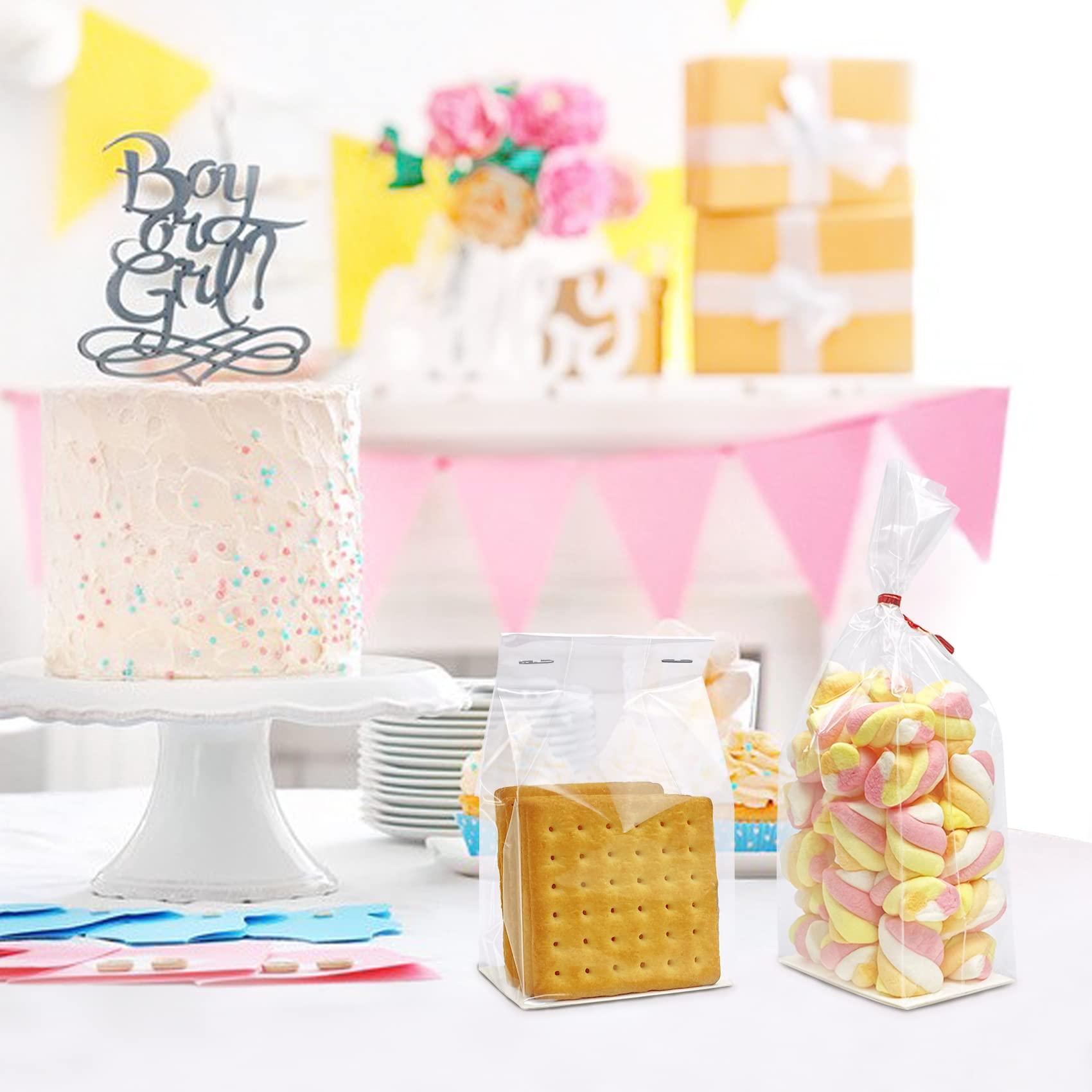 Morepack Gusseted Cellophane Bags,Flat Bottom Cellophane Bags with Paper Insert 50Pcs 3x2x8 Inches Smore Bags