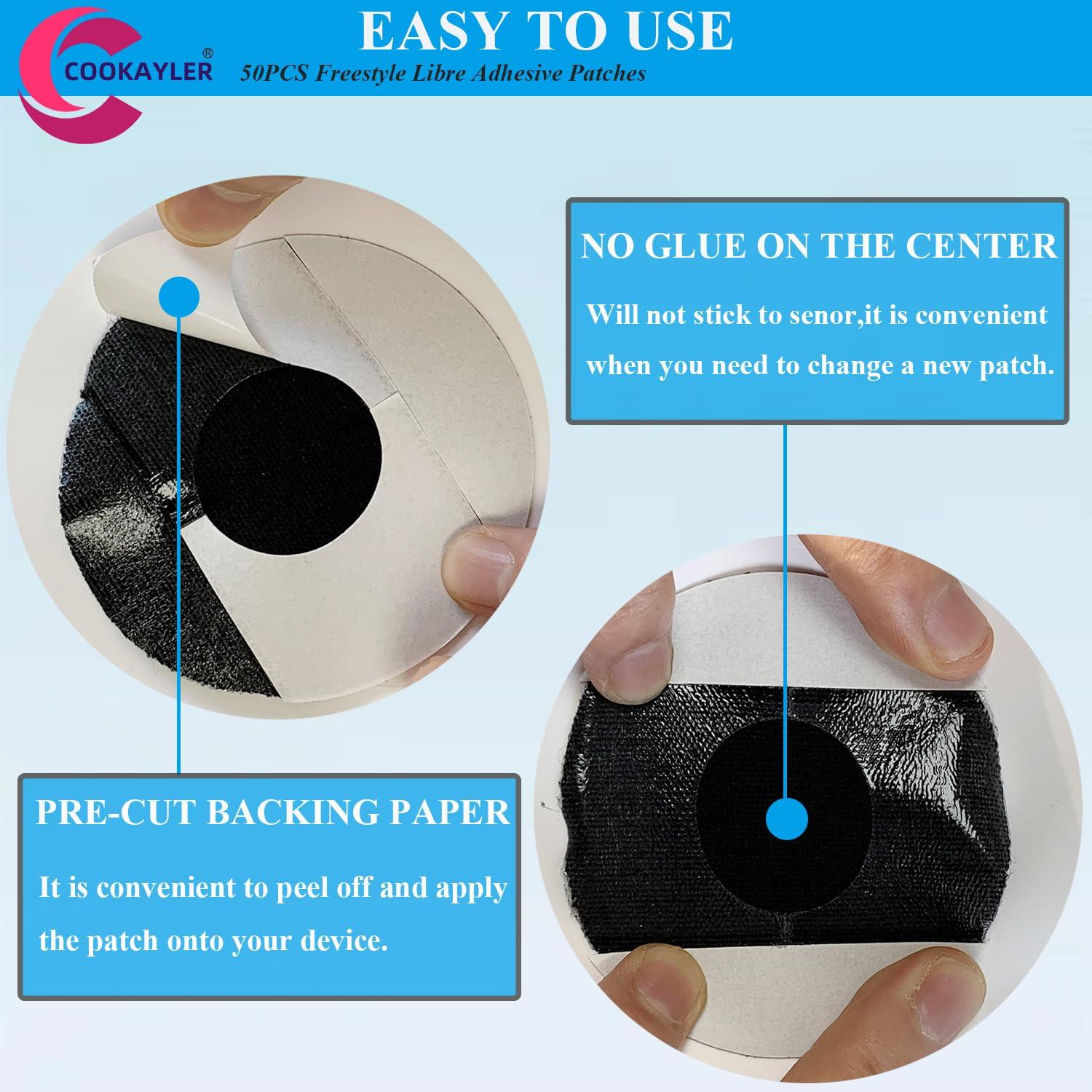 Cookayler Cookayler 50 Pack Waterproof Sensor Covers for Freestyle Libre 2/3,CGM Adhesive Patches Without Glue in The Center,Pre-Cut Tape for Continuous Glucose Monitor Protection (Black)
