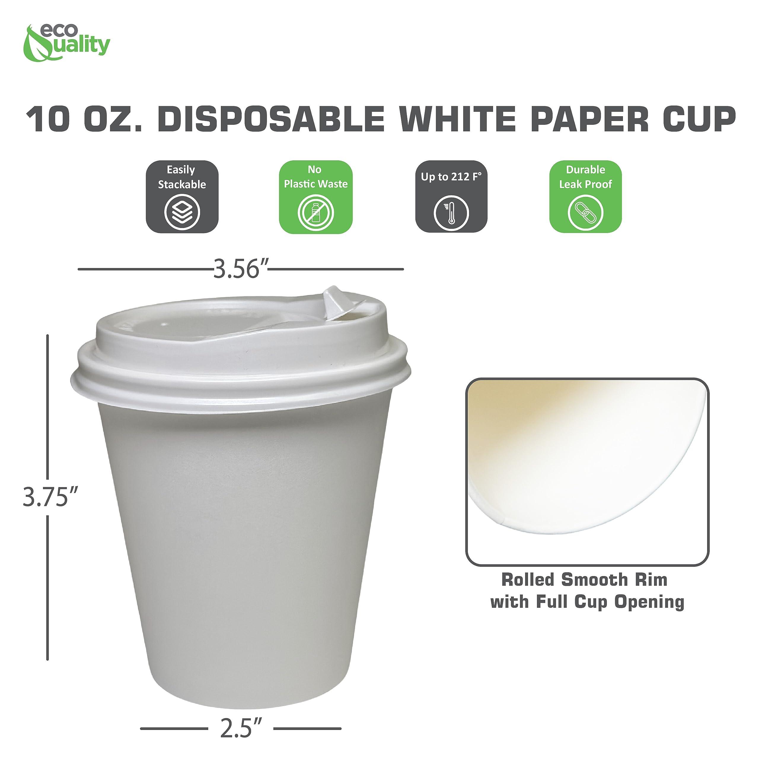 EcoQuality EcoQuality 10 oz White Hot Drink Paper Cups with White Dome Lids - 250 Count - Disposable Paper Coffee Cups perfect for Tea, Latte's, Coffee Shops, Restaurant Grade