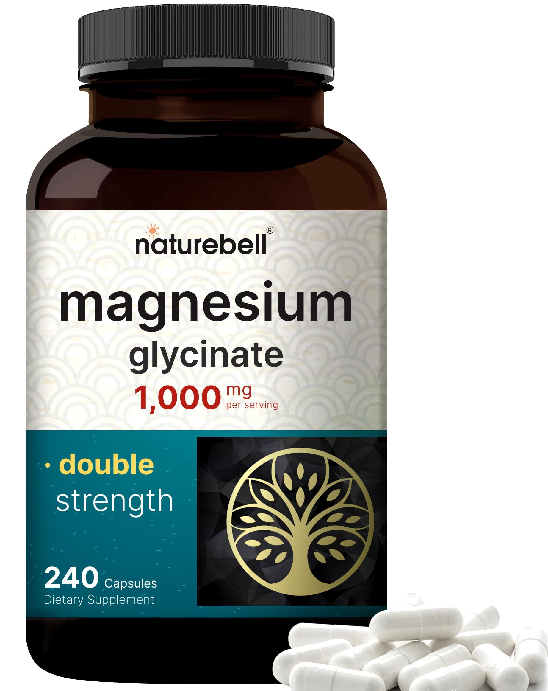 NatureBell NatureBell Magnesium Glycinate Supplement 1,000mg | 500mg Per Capsule, 240 Pills | 100% Chelated & Purified Non-GMO & Gluten Free