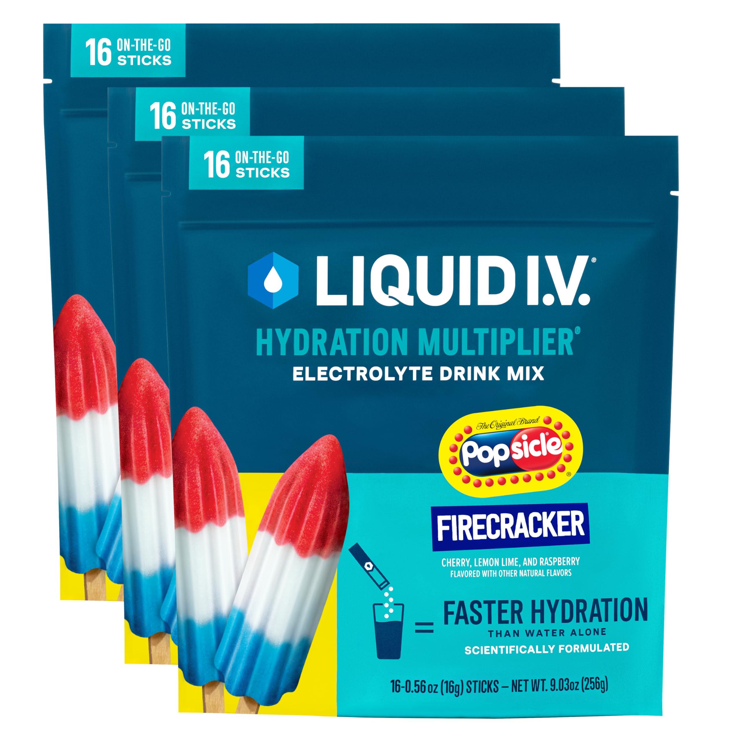 Liquid I.V. Liquid I.V. Hydration Multiplier - Popsicle Firecracker | Electrolyte Powder Drink Mix | 3 Pack (48 Servings)