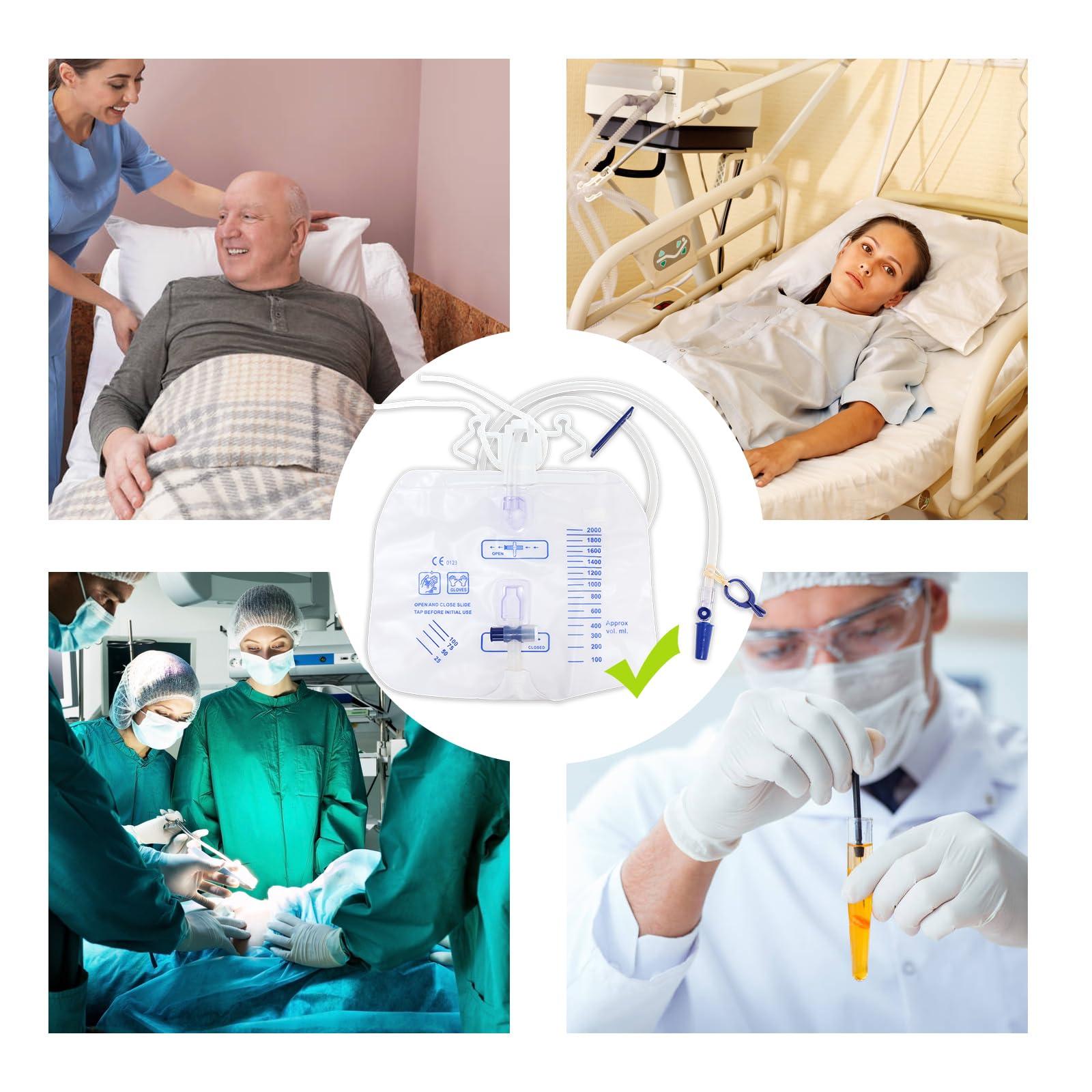 ELERA 5 Pack Urinary Drainage Bag with Anti-Reflux Chamber, 2000ml Professional Adult Urine Bags for Home and Hospital Use -Catheter Bags