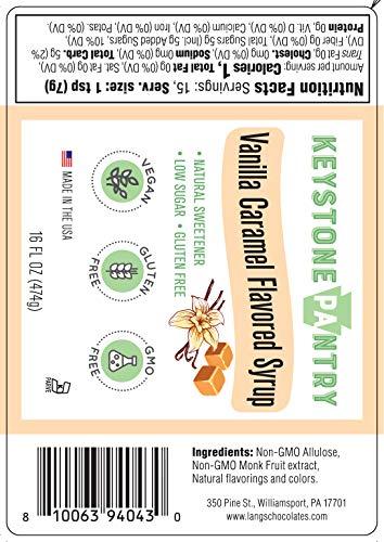 Keystone Pantry Keystone Pantry Vanilla Caramel Flavored Syrup 1 pint bottle Natural Sweetener Low Sugar Gluten Free Vegan GMO Free Kosher-parve