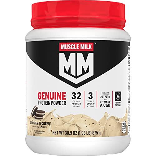 Muscle Milk Muscle Milk Genuine Protein Powder, Cookies 'n Crème, 4.94 Pound, 32 Servings, 32g Protein, 2g Sugar, Calcium, Vitamins A, C & D, NSF Certified for Sport, Energizing Snack, Packaging May Vary