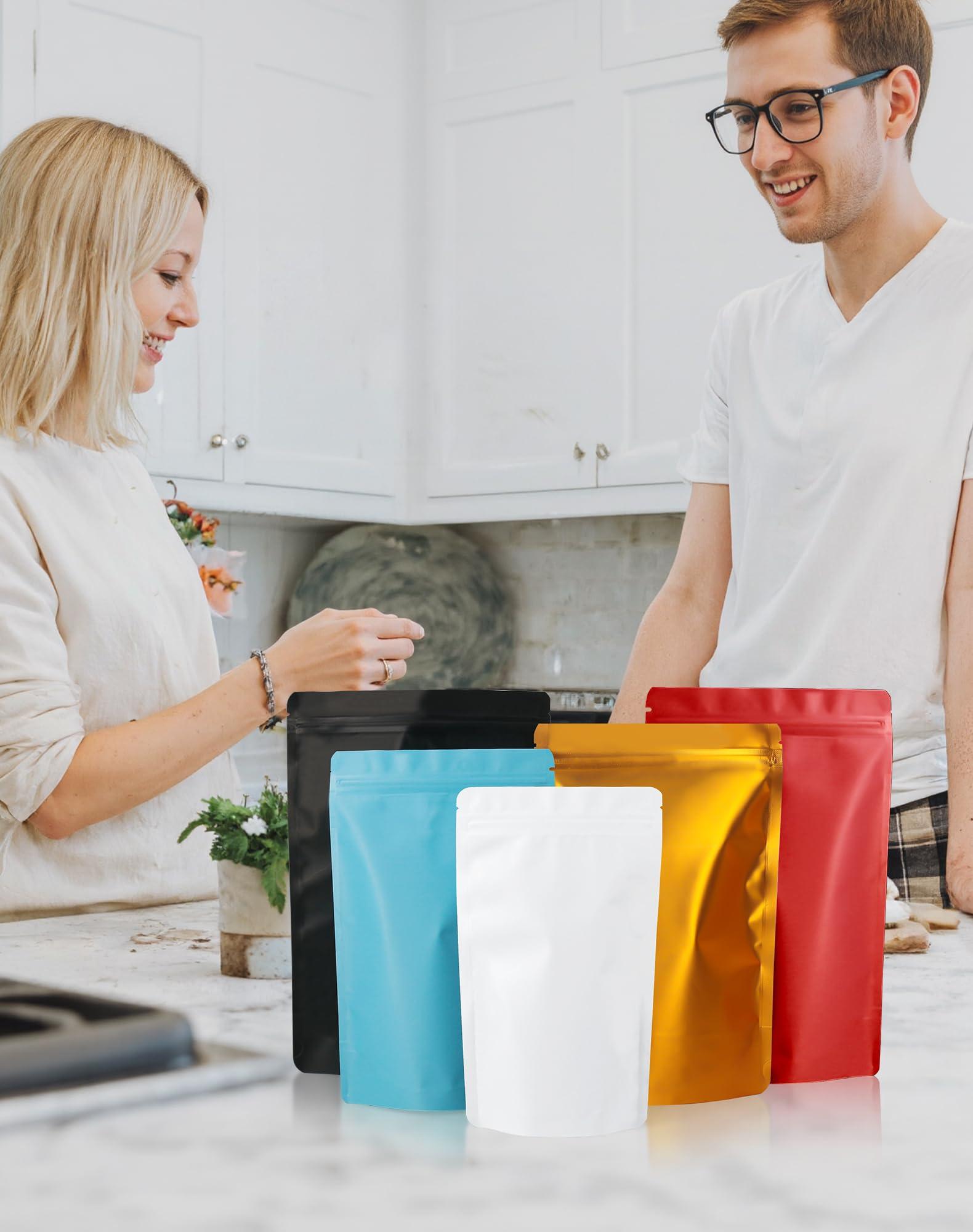 FireKylin 100 Pack Resealable Stand Up Bags,4.7\" x 7.9\" Smell Proof Pouch Sealable Foil Pouch Bags for Packaging (Blue)