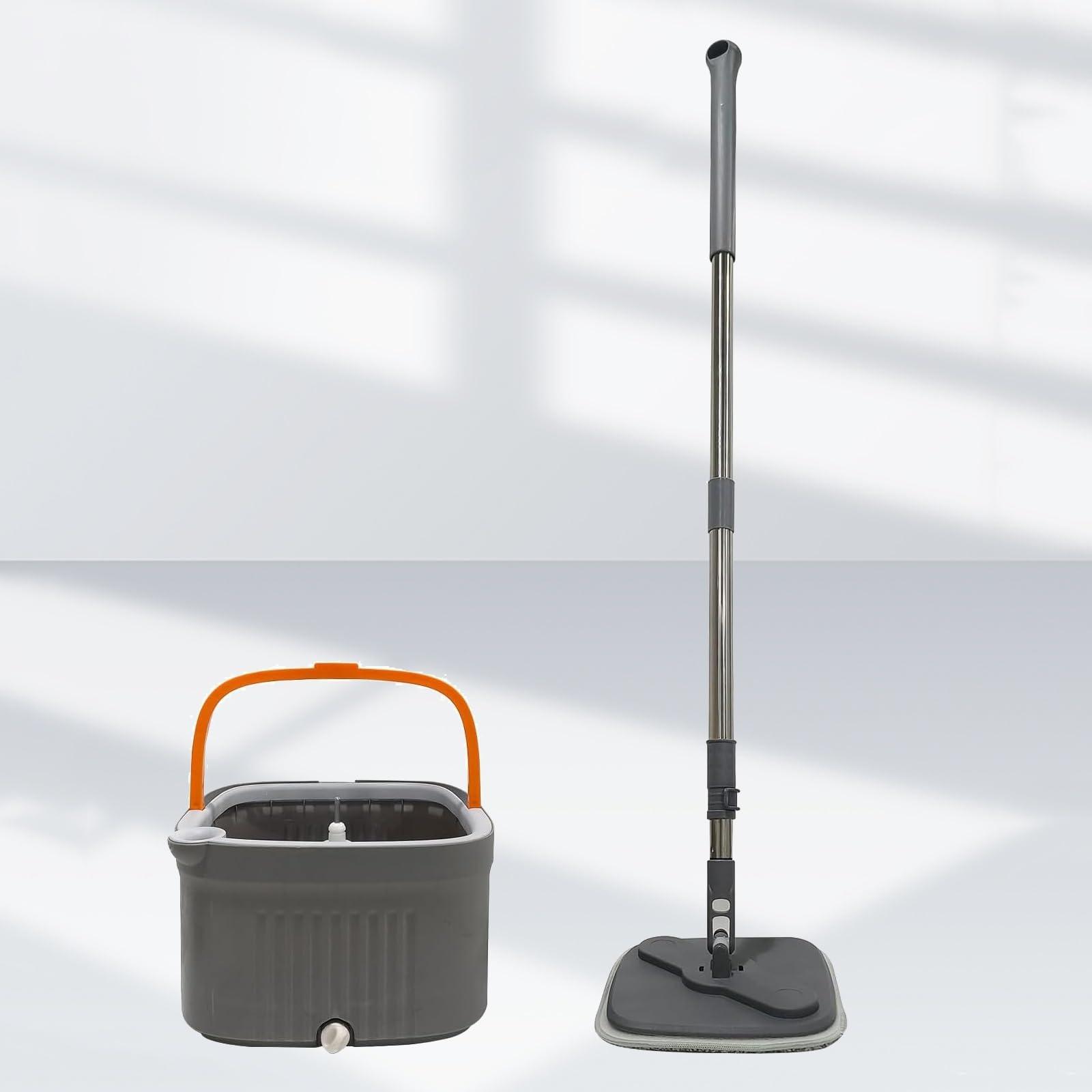 QIAAN mop Square Rotating mop and Bucket with Separate compartments for Clean and Dirty Water with self-Cleaning Feature with Microfibre Replaceable mop Pads Floor Cleaning mop mops for Floor Cleaning (Col