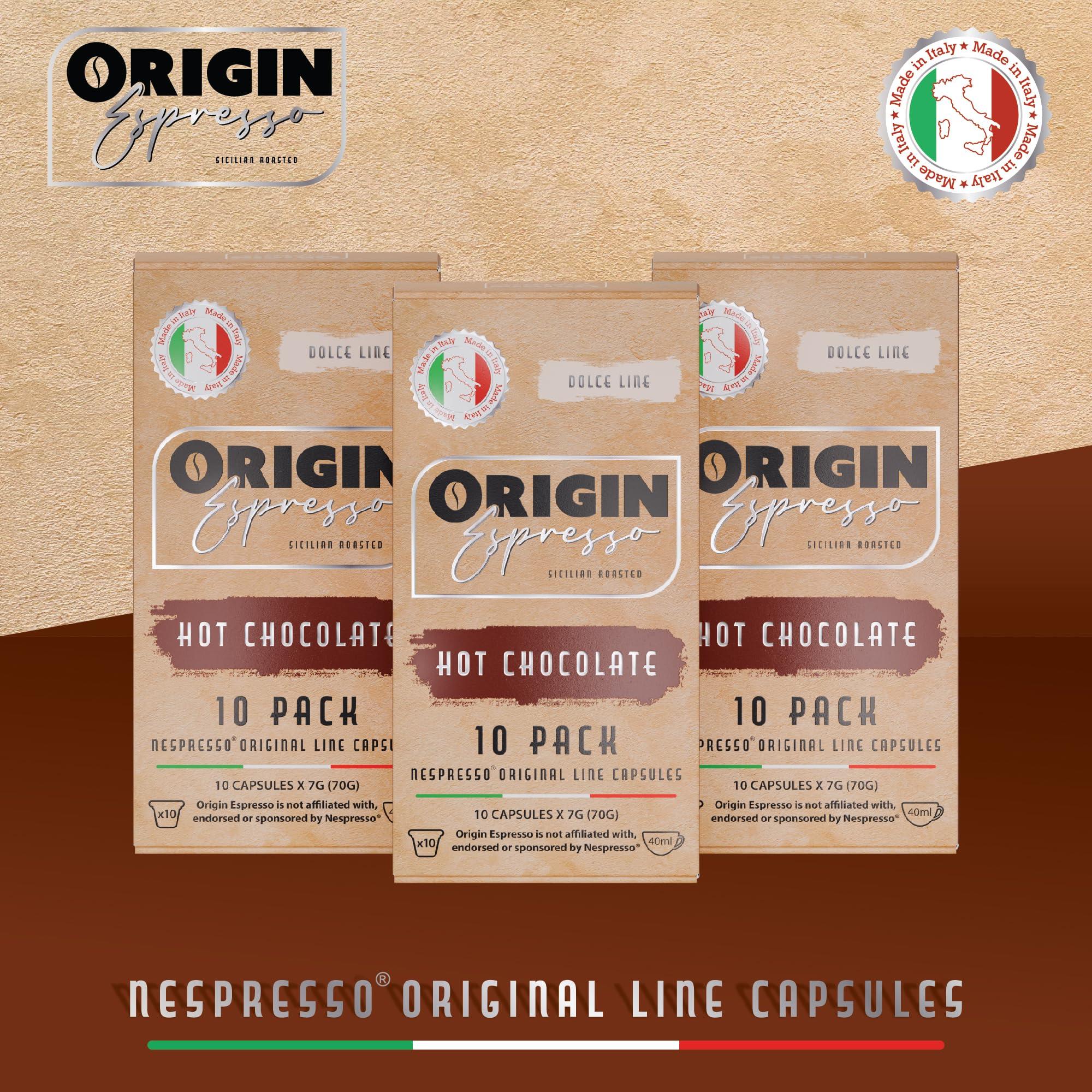 Origin Espresso Hot Chocolate Capsules for Nespresso Original Machine 30 Count Hot Cocoa Pods, Single-Serve Nespresso Original Line Compatible, Made in Italy (Hot Chocolate, 30)