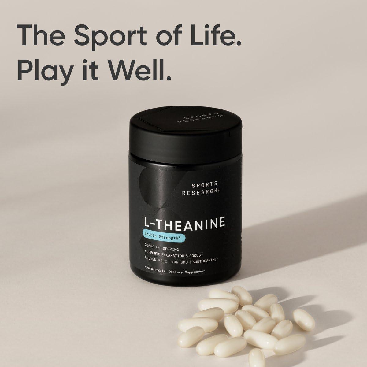 Sports Research Sports Research L-Theanine 200mg with Organic Coconut Oil | Suntheanine Supplement for Focus, Relaxation & Alertness | Double Strength, Non-GMO & Gluten Free