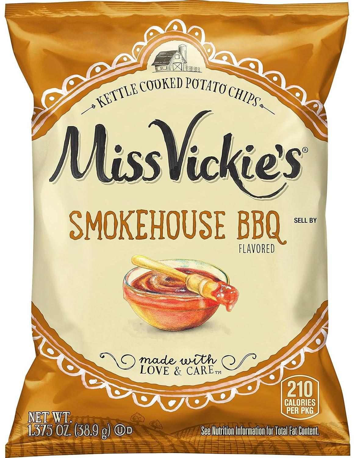 SUPERDEALS Kettle Cooked Potato Chips by Miss Vickie\'s Value Pack Bundled by SUPERDEALS | 1.375 Oz Bag | Smokehouse BBQ | Pack of 30 with mystery gift