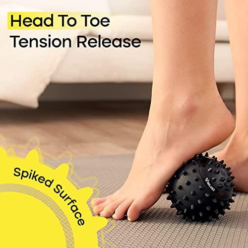 Vibilabs 4-Speed Vibrating Massage Ball - Small Trigger Point Roller Ball Massager with Silicone Spikes for Myofascial Release, Plantar Fasciitis, Deep Tissue Pressure Point Therapy - Muscle Soreness Relief