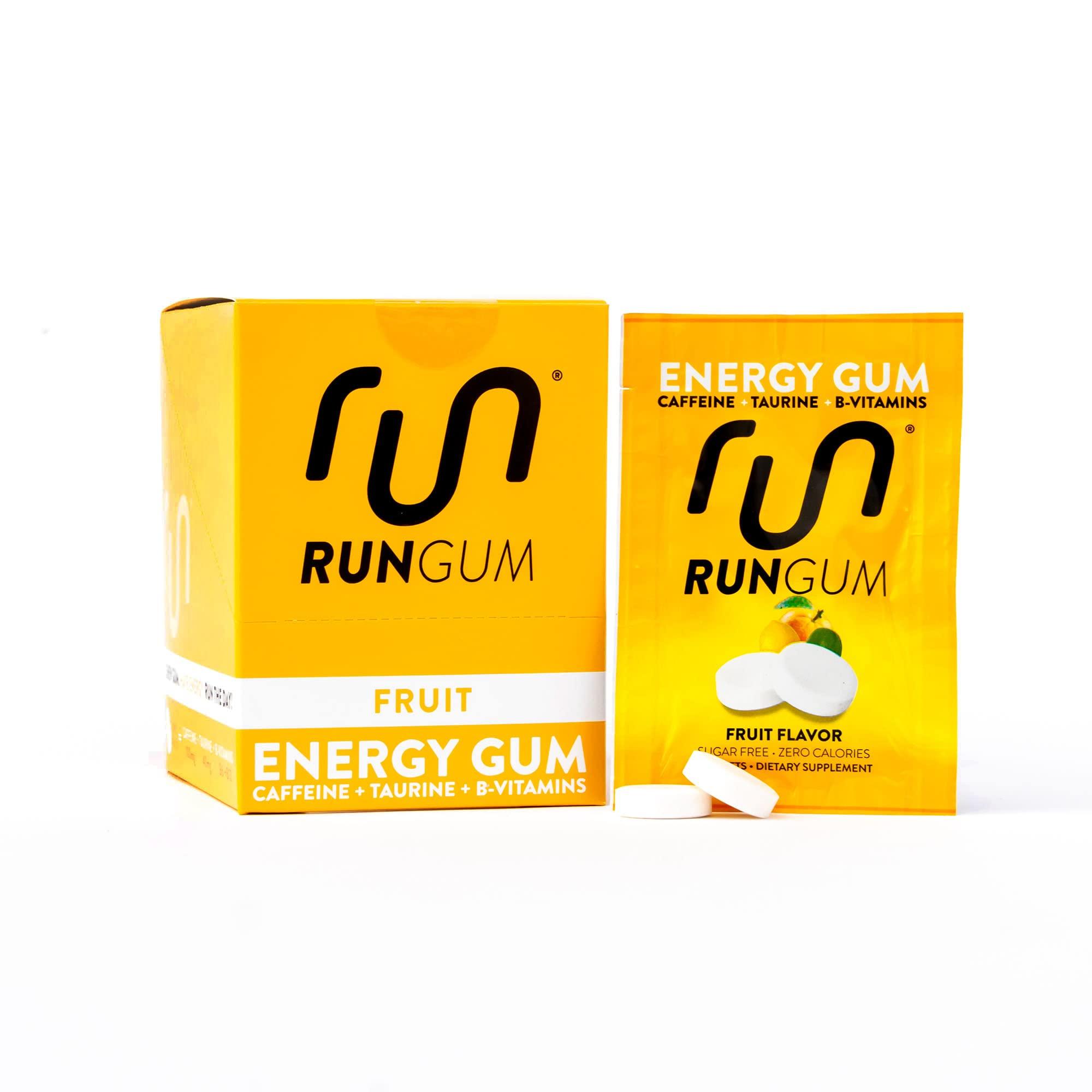 Run Gum RUN GUM Fruit Energy Chewing Gum 50mg Caffeine Taurine & B-Vitamins Per Piece, 24 Pieces (Pack of 12) Sugar Free, Zero Calorie, No Aspartame, and Gluten Free