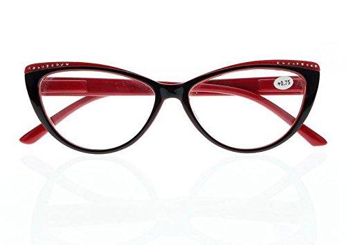 Newsight Women Rhinestone Cat Eye Sexy Vintage Style Clear Lens Reading Glasses Red Black (Red, 3.00)