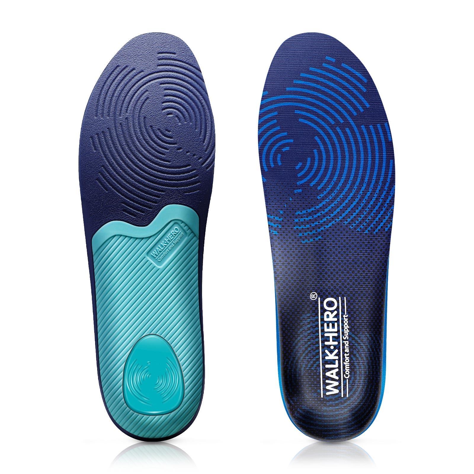 WALKHERO COMFORT AND SUPPORT WALKHERO Medium Arch Support Insoles - Cushioning Orthotic Insoles, Plantar Fasciitis Inserts for Men & Women to Relieve Foot Pain and Provide Shock Absorption (Blue) Mens 10-10 1/2