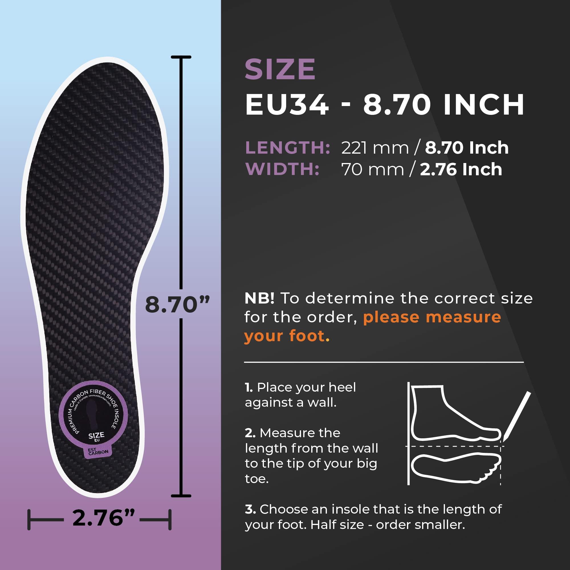 ESTCARBON 2 Piece (Pair) Carbon Fiber Insoles for Men & Women - Carbon Fiber Inserts for Basketball, Volleyball, Hiking,| Fits All Sneakers and Shoes - Enhances Athletic Performance Women 5-5.5, Men\'s 4-4.5