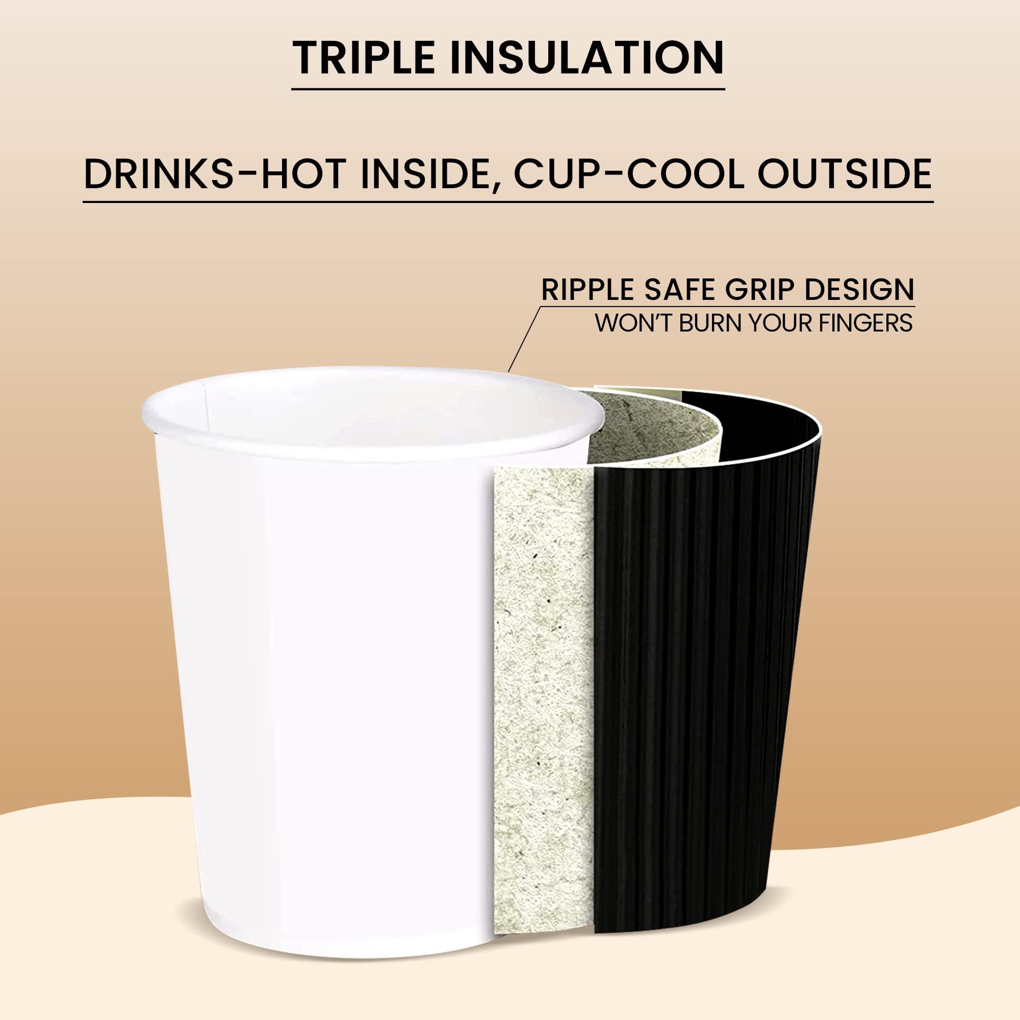 SWEET FLAVOR Disposable Coffee Cups 12oz 500 Pack Black Paper Cups, Ripple Wall Design Hot & Cold Beverage, Eco-Friendly & Recyclable Insulated Coffee Cup Disposable Drinking Cups Suitable Party, Picnic