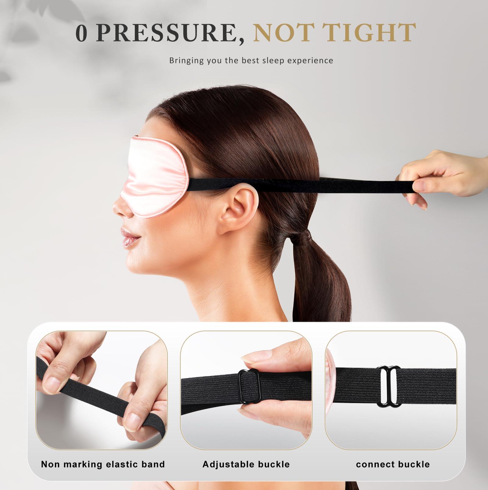 Uaszdau Sleep Mask Silk Eye Mask for Sleeping, Super Soft Blackout Eye Mask for Women Men, Side Sleeper Eye Covers for Sleeping with Adjustable Straps, Travel Eye Mask, 3 Pack