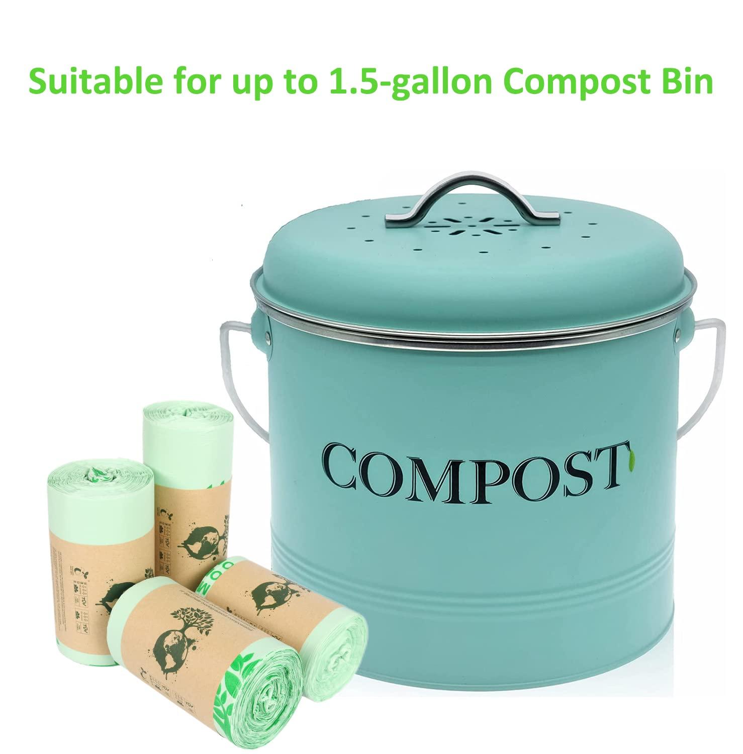mavere 100% Compost Bags for Kitchen Countertop Compost Bin - 1, 1.2, 1.3, 1.5 Gallon, Kitchen Food Scrap Waste Compostable Small Trash Bags, ASTM D6400, US BPI and Europe OK Compost Home Certified, 100ct
