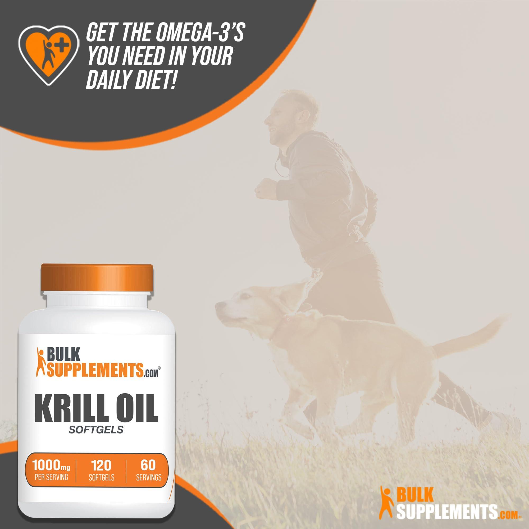 BULKSUPPLEMENTS.COM BulkSupplements.com Krill Oil 1000mg Softgels - Krill Oil Supplement, Antarctic Krill Oil, DHA Supplements - Krill Oil Omega 3, 2 Krill Oil Softgels per Serving (1000mg), 120 Softgels
