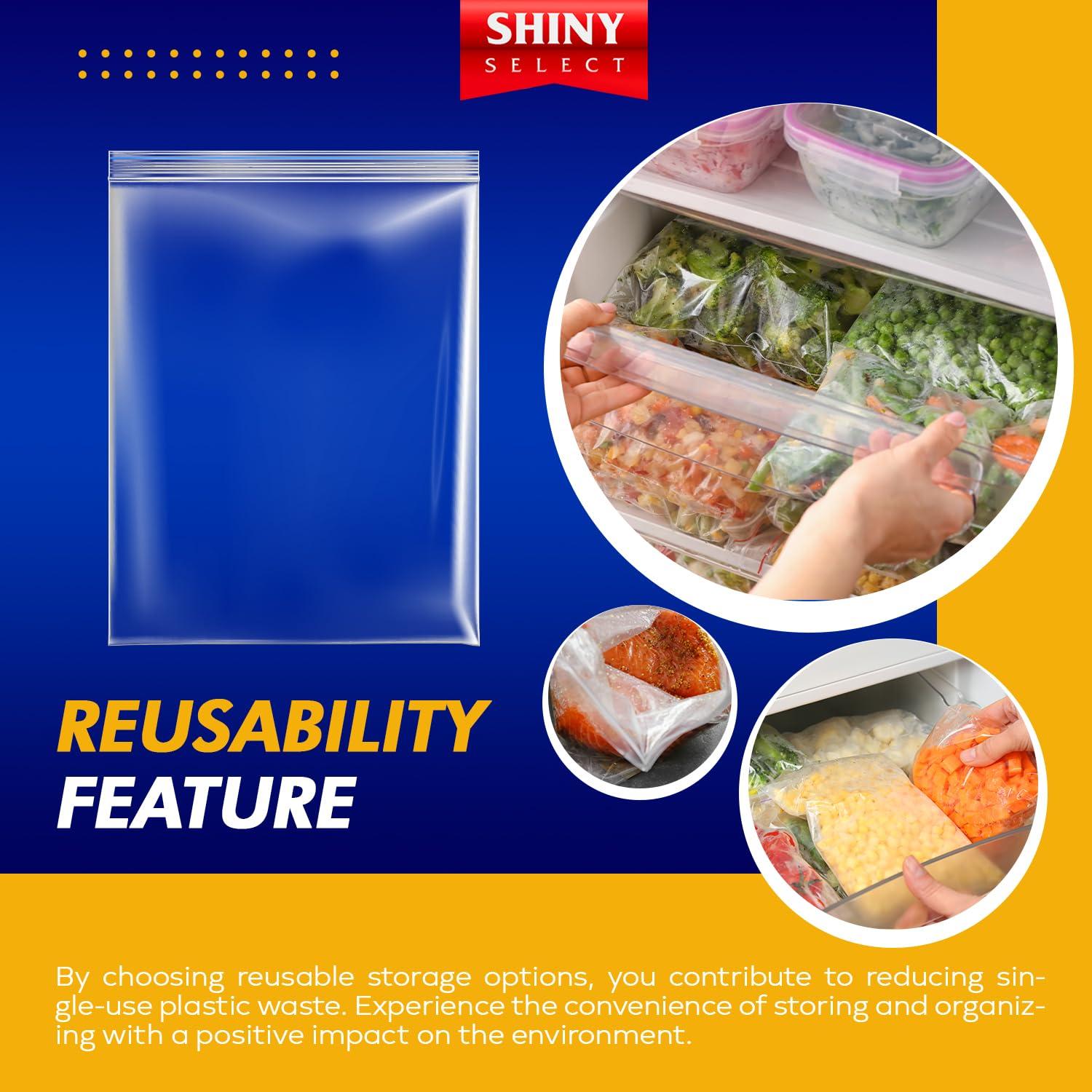 SHINY SELECT Extra Large Plastic Storage Bags With Zipper Top 3 Gallon 16\" x 18\" Jumbo Size Bag Heavy Duty 3 Mil Thick Clear X-Large Big Zip Bags for Food Freezer Clothes Travel Moving (12)