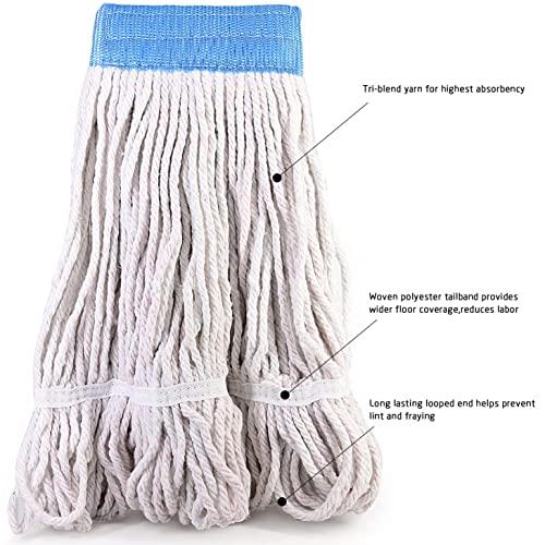 Tidy Monster Loop End Commercial String Mop Head, String Cotton mop Heads, 6 Inch Headband, Mop Head Replacement for Home, Highly Absorbent,Industrial and Commercial Use (3-White)