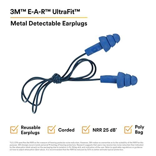 3M 3M E-A-R UltraFit Earplugs 340-4007, Metal Detectable, Corded, Poly Bag, 400 Pair/Case