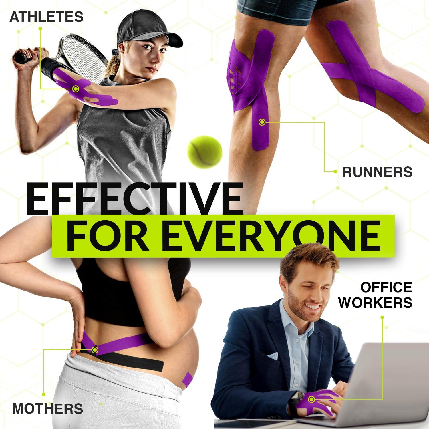 TapeGeeks TapeGeeks Kinesiology Tape Purple Tape - Hypoallergenic Sports Tape Athletic, Exercise Tape, Body Tape for Skin, Weight Lifting Tape, Wrist Pain Relief, Running Tape, Gym Tape, Volleyball Tape