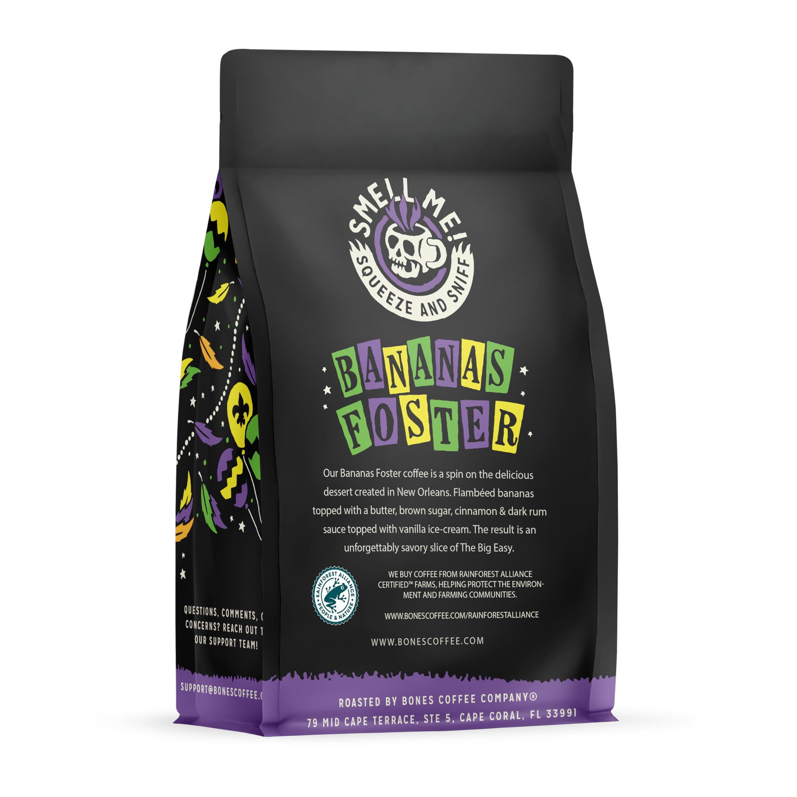 Bones Coffee Company Bones Coffee Company Bananas Foster Flavored Coffee Beans, Medium Roast Ground Coffee Low Acid, Banana Rum & Vanilla Flavor (12 oz)