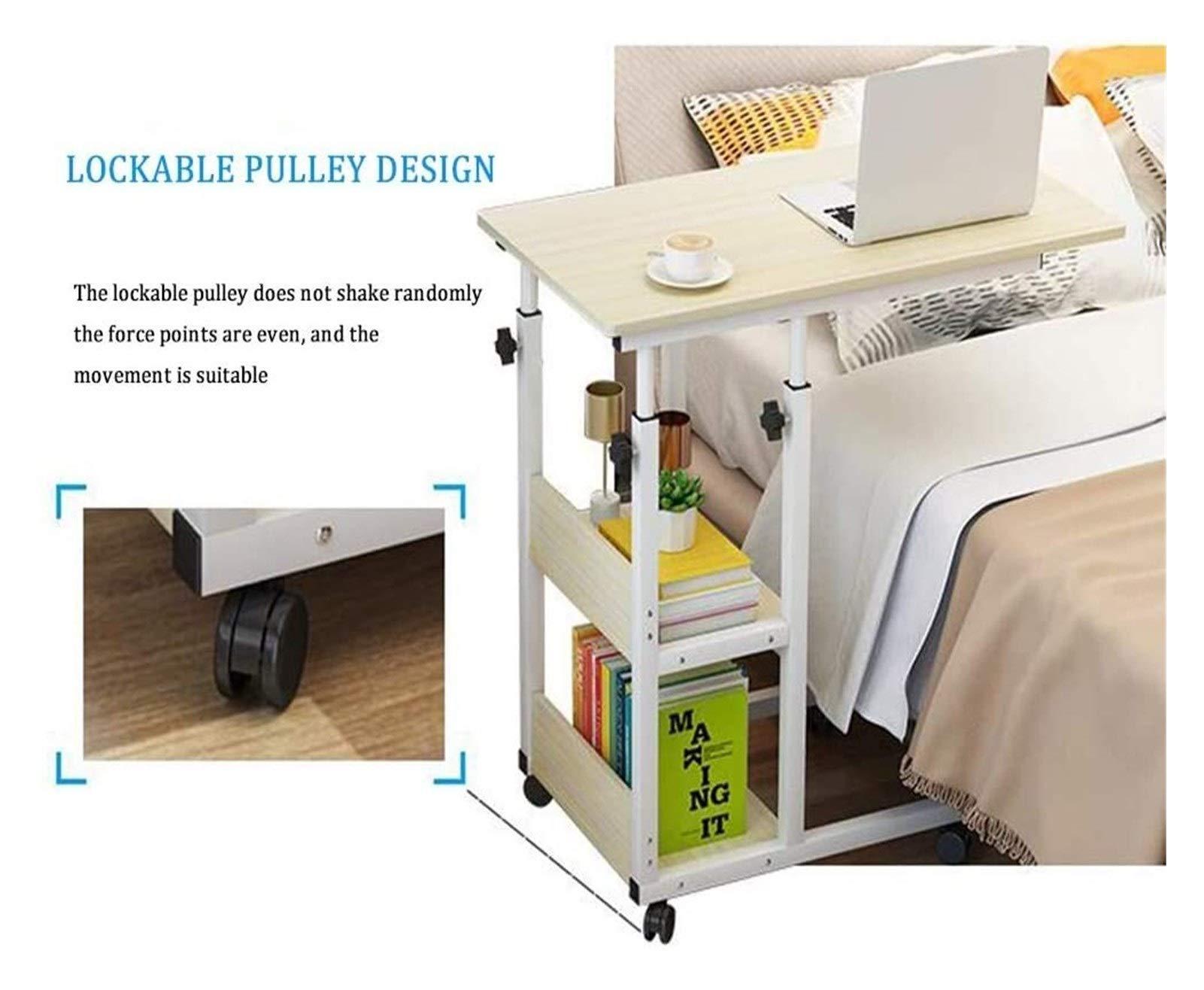 GaRcan Overbed Table Wheels Bedside Desk C-Shaped Base Laptop Desk Home Office Overbed Table, Home Rolling Mobile Computer Desk Table Bed Table Over Bed Sofa Laptop Wheels Side Table Comfortable An (Imitatio